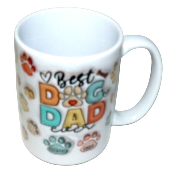 Best Dog Dad Ceramic Coffee Mug With Colorful Paw Print Design 14 Oz White - Picture 3 of 3